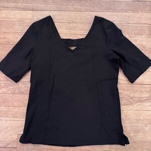 Halogen Women's Black Ponte V-Back Short Sleeve Top Sz XS
 b6